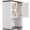 76" Rustic Wine Cabinet with Faux Rattan Barn Doors, 12-Bottle Wine Rack, Microwave Shelf, Glass Holders, Large Kitchen Storage Sideboard - 4 of 4