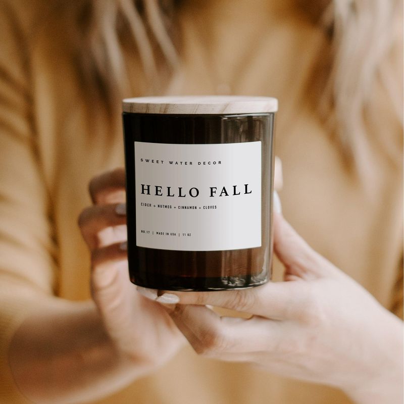 Sweet Water Decor Hello Fall 11oz Amber Jar Candle, 3 of 4