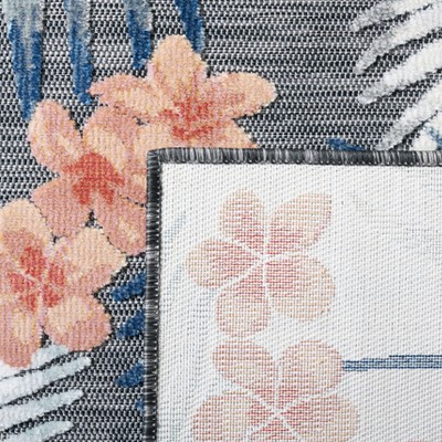 Luxe Cabana Black/Rust Floral 7' Square Synthetic Area Rug