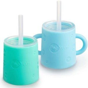 PopYum Silicone Training Cup with Straw Lid, 2-Pack for Baby, Infant and Toddler, Tumbler, Sippy, handles, 5 ounce (blue, green) - 1 of 4
