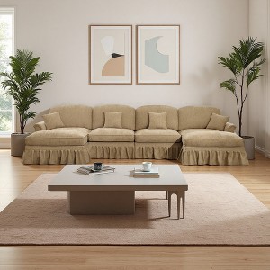 Classic U-Shaped 4-Seater Modular Sectional Sofa with Flared Arms & Ottomans - 1 of 4