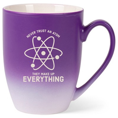 100 North Atom Design 10 Ounce Purple and White Two Toned Ombre, Comfortably Fits Your Hands, Ceramic Tea Coffee Cup Mug, Never Trust An Atom They