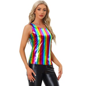 INSPIRE CHIC Women's U-Neck Stretchy Slim Fit Shiny Sparkly Metallic Tank Top - 1 of 4