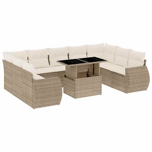 vidaXL 10 Piece Patio Sofa Set with Cushions Beige and Cream Poly Rattan - Without Storage - 1 of 4