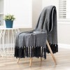 Chanasya Mini Chevron Throw Black White Blanket With Tassels - (50x65 Inches) - 2 of 4