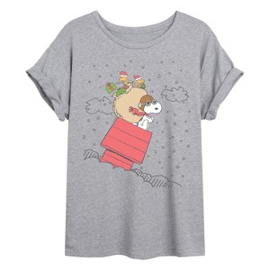 Women's - Peanuts - Snoopy House Sled Oversized Oversized Graphic T-Shirt - 1 of 4