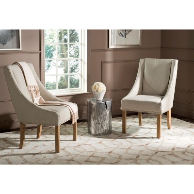 Elegant Beige Linen Upholstered Parsons Side Chair with Silver Nailheads