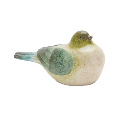 Earthy Green and White Resin Cottage Bird Figurine Set
