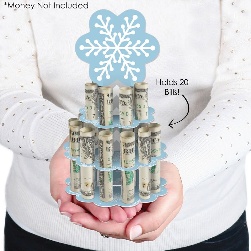 Big Dot of Happiness Winter Wonderland - DIY Snowflake Holiday Party and Winter Wedding Money Holder Gift - Cash Cake, 3 of 8