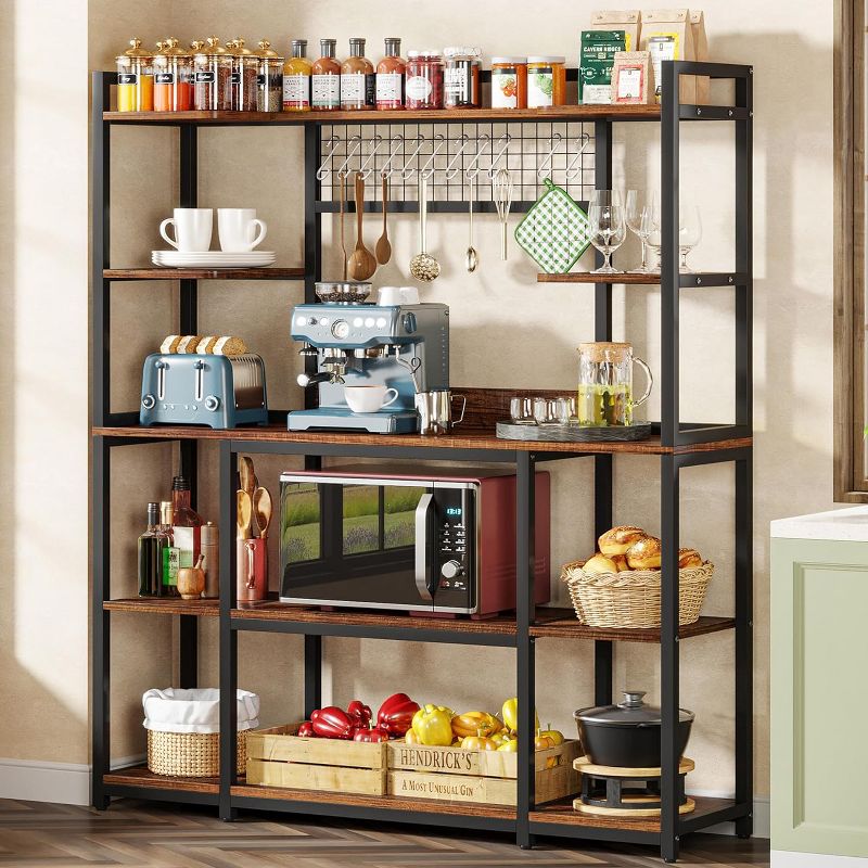 Tribesigns 55" Kitchen Hutch Cabinet Microwave Stand with 11 Hooks, 5-tier Baker’s Rack with Storage Shelf, 2 of 11