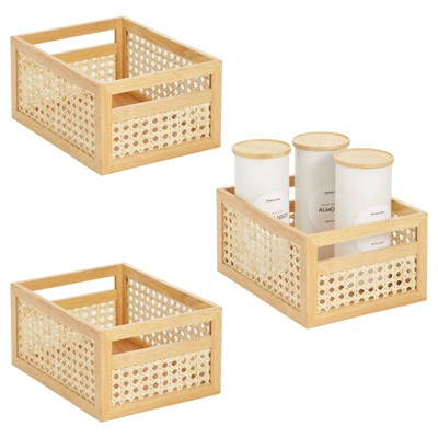 mDesign Natural Cane Kitchen Organizer Storage Bin with Handles