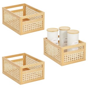mDesign Natural Cane Kitchen Organizer Storage Bin with Handles - 1 of 4