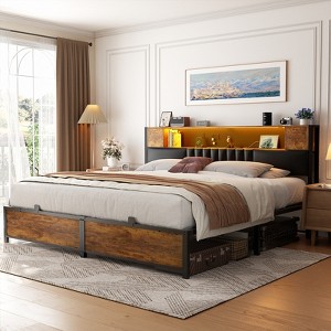 Aheaplus Bed Frame with LED Light and Charging Station - 1 of 4