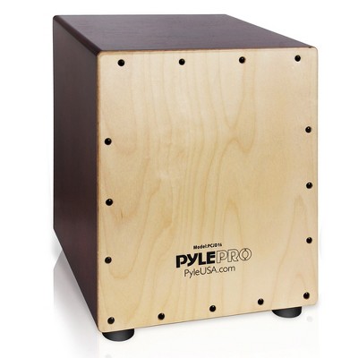 Pyle Stringed Jam Cajon Percussion Box - Compact & Portable, Adjustable Guitar Strings - Natural Wood Finish