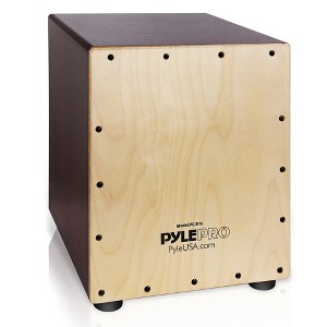 Pyle Stringed Jam Cajon Percussion Box - Compact & Portable, Adjustable Guitar Strings - Natural Wood Finish - 1 of 4