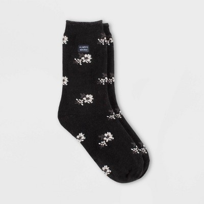Always Warm by Heat Holders Women's Floral Print Warm Crew Socks - Black 5-9
