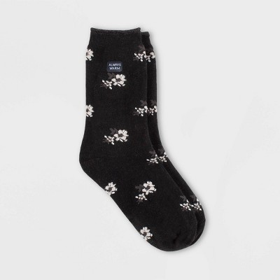 Always Warm by Heat Holders Women's Floral Print Warm Flower Crew Socks - Black 5-9