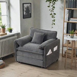 Mshliw Oversized 41.7″ Chenille Armchair, Modular Deep Seat Sofa Chair with Toss Pillow, Modern Upholstered Sectional Single Chair for Apartment - 1 of 4