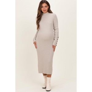 Pinkblush Heather Grey Button Sleeve Sweater Maternity Midi Dress - 1 of 4