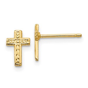 Black Bow Jewelry 9mm Textured Cross Post Earrings in 14k Yellow Gold - 1 of 4