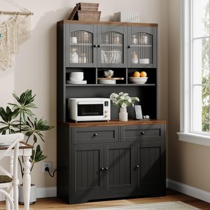 70.5in Tall Pantry Storage Cabinet with Charging Station, Microwave Stand & Drawers, Farmhouse Kitchen Hutch for Living Room Dining Room - 1 of 4