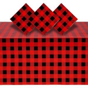Blue Panda 3 Pack Red and Black Plastic Tablecloth for Kids Buffalo Birthday, Lumberjack Party Decorations, 54 x 108 In - 1 of 4