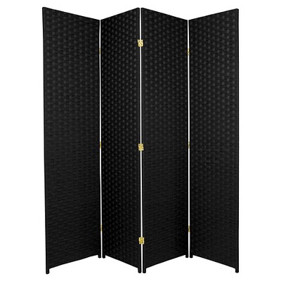 6 ft. Tall Woven Fiber Room Divider - Black (4 Panels)