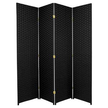 6 ft. Tall Woven Fiber Room Divider - Black (4 Panels)