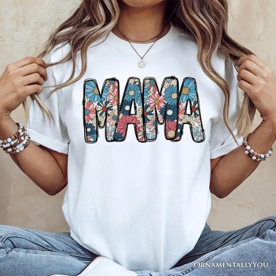 Daisy Floral Mama T-Shirt, Colorful Retro White Tee for Stylish and Cheerful Women| OrnamentallyYou