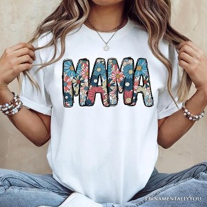 Daisy Floral Mama T-Shirt, Colorful Retro White Tee for Stylish and Cheerful Women| OrnamentallyYou - 1 of 4