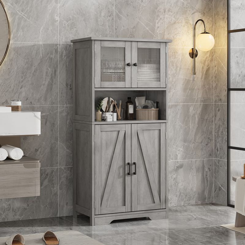 Whizmax Bathroom Cabinet, Bookcase, Freestanding Floor Storage Cabinet with Open Shelf & Doors, Kitchen Cupboard, 4 of 10