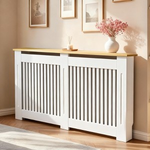 Artloge Radiator Cover: Modern Slatted Vertical White Radiator Cover with Wood-grain Top, MDF Wood Grill Shelf Radiator Cover - 1 of 4
