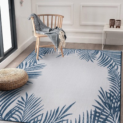 Navy Floral Palm Reversible Flatwoven Synthetic Rug 8' x 10'