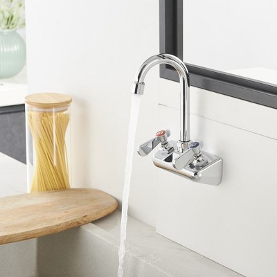 Polished Chrome 2-Handle Wall Mount Kitchen Faucet with Swivel Spout