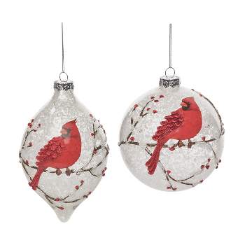 Transpac Glass 5.5 in. Multicolored Christmas Painted Dimensional Accent Cardinal Ornament Set of 2