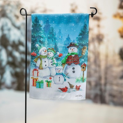 Evergreen Snowman Family Suede Garden Flag 12 x 18 Inches Indoor Outdoor Decor
