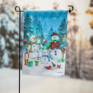 Evergreen Snowman Family Suede Garden Flag 12 x 18 Inches Indoor Outdoor Decor - 1 of 4