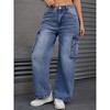 INSPIRE CHIC Women's High Waisted Casual Baggy Wide Leg Denim Cargo Pants with Pocket - 2 of 4