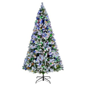 VEVOR Christmas Tree, 7.2ft Prelit Flocked Artificial Tree, Xmas Deco Trees with 470 Colorful LED Lights, 11 Lighting Modes & 1346 Branch Tips,White - 1 of 4