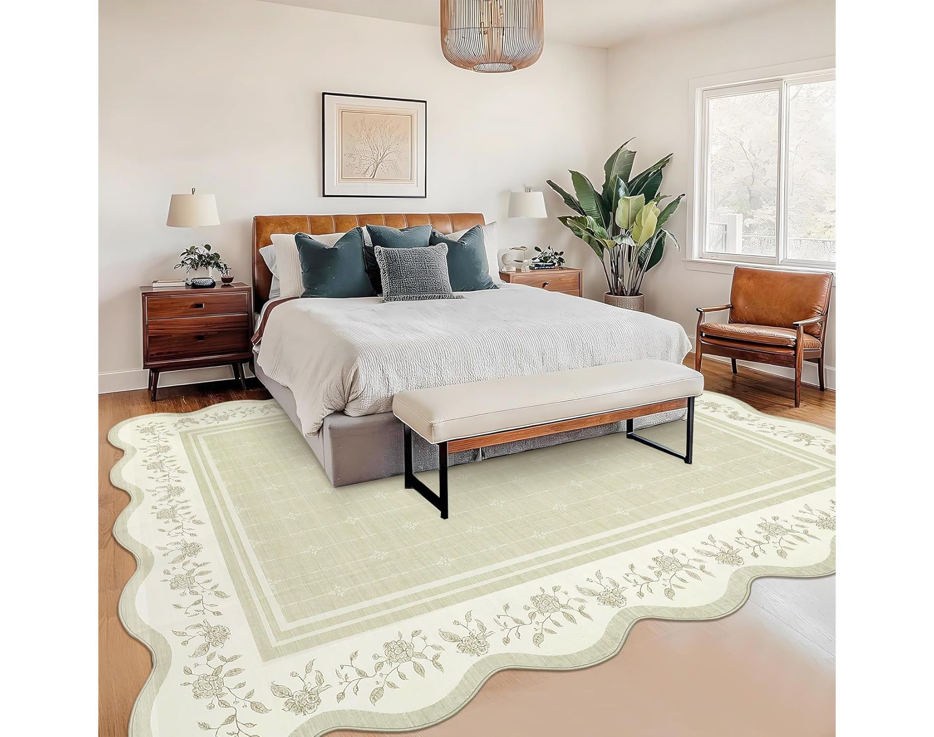 Acekool  Runner Rug Modern Non-Slip, Washable Floral Border Carpet for Entryway or Hallway