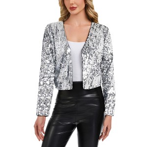 Anna-Kaci Women's Sequin Open Front Cardigan with Long Sleeves and Cropped Fit - 1 of 4