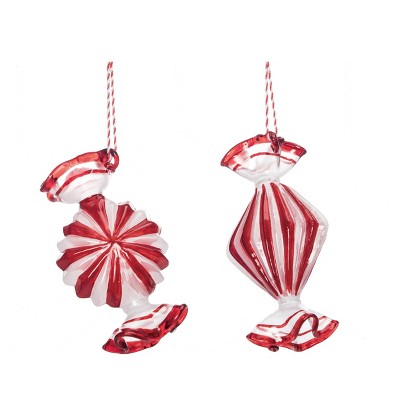 Transpac Glass Peppermint Candies Ornament Set of 2 Christmas Home Decorations