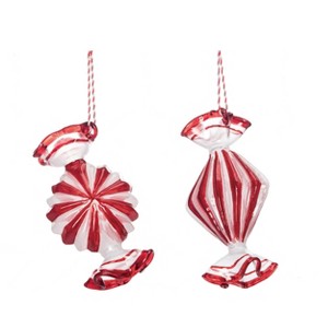 Transpac Glass Peppermint Candies Ornament Set of 2 Christmas Home Decorations - 1 of 1