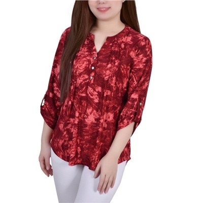 NY Collection Womens Button Pullover Blouse
