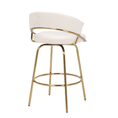 Cream Velvet Gold Metal Swivel Counter Stool Set
