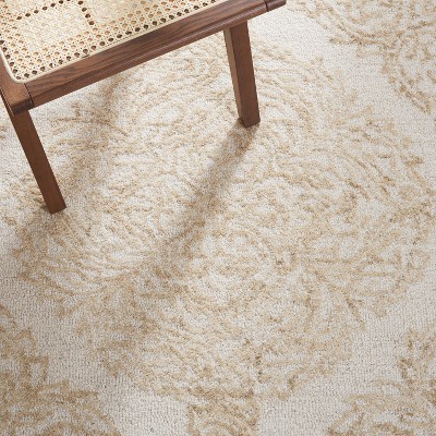 Ivory and Beige Abstract Handmade Wool Tufted Rug, 2' x 3'