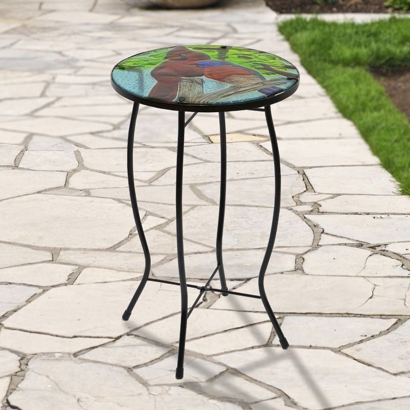 Northlight 19" Blue and Red Cardinal Glass Patio Side Table, 2 of 5