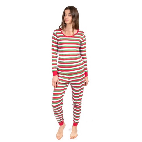 Leveret Womens Two Piece Cotton Christmas Pajamas Striped Red White and  Green XS