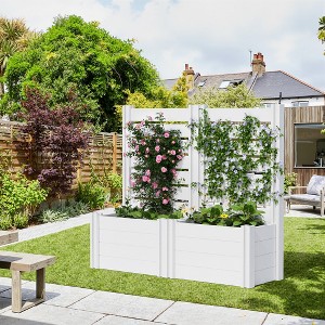 Spassway PVC Raised Garden Bed with Trellis Planter Box with Stakes Planter Pot for Plants Vegetables - 1 of 4