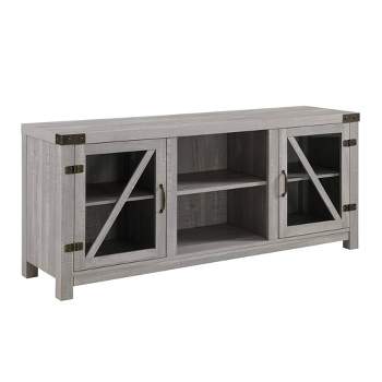 Clarabelle Farmhouse Glass Barn Door TV Stand for TVs up to 65" Stone Gray - Saracina Home